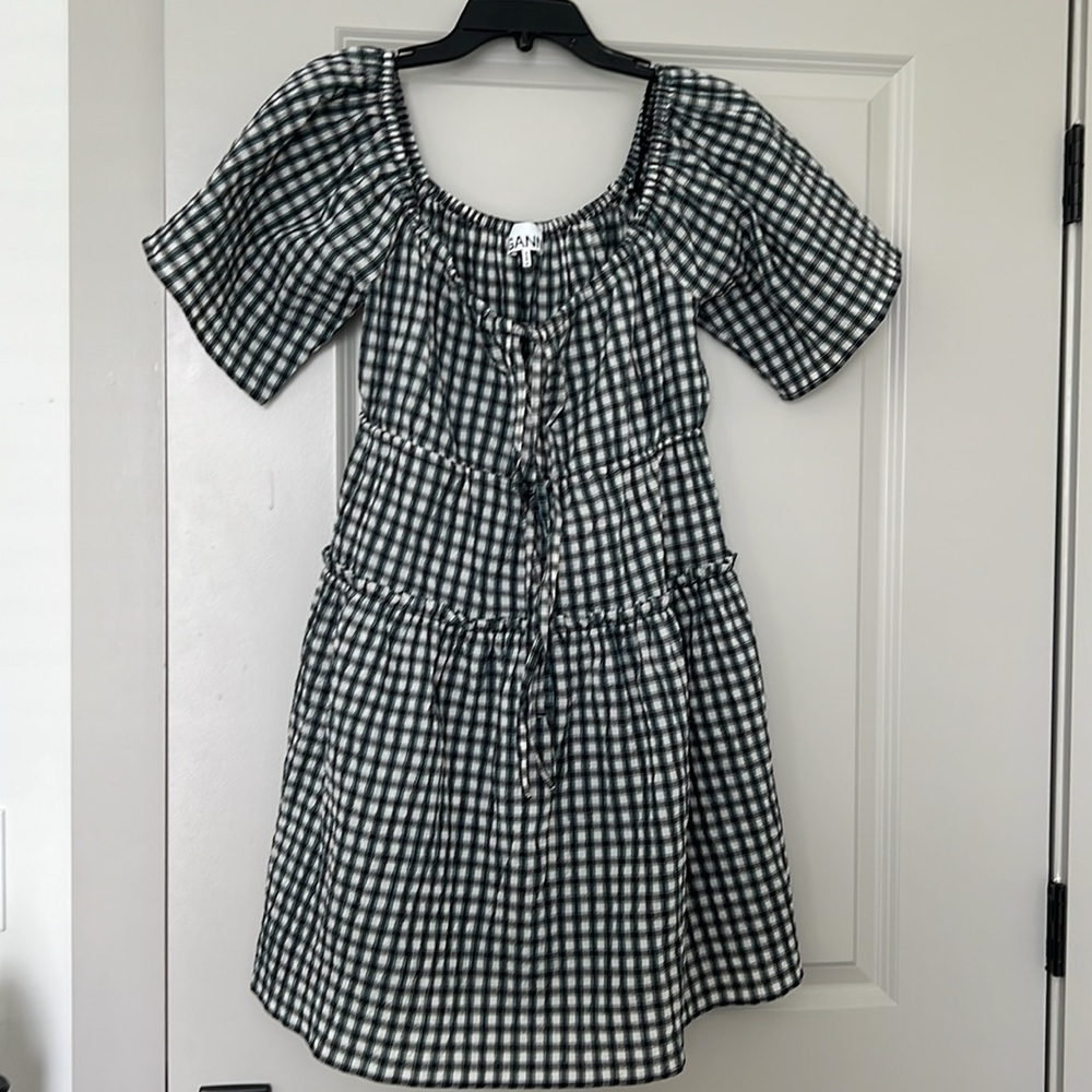Ganni Black and White Checkered Mini Dress - Picture 5 of 8